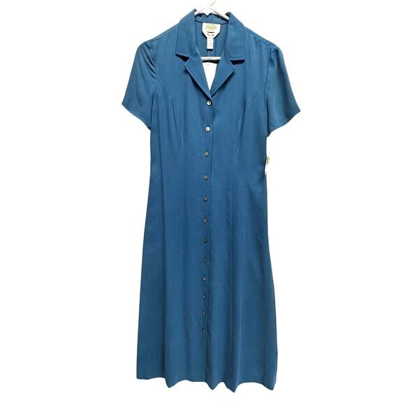 Talbots 100% Silk Shirt Dress Blue Button Front Size 4 NWT - Picture 1 of 10